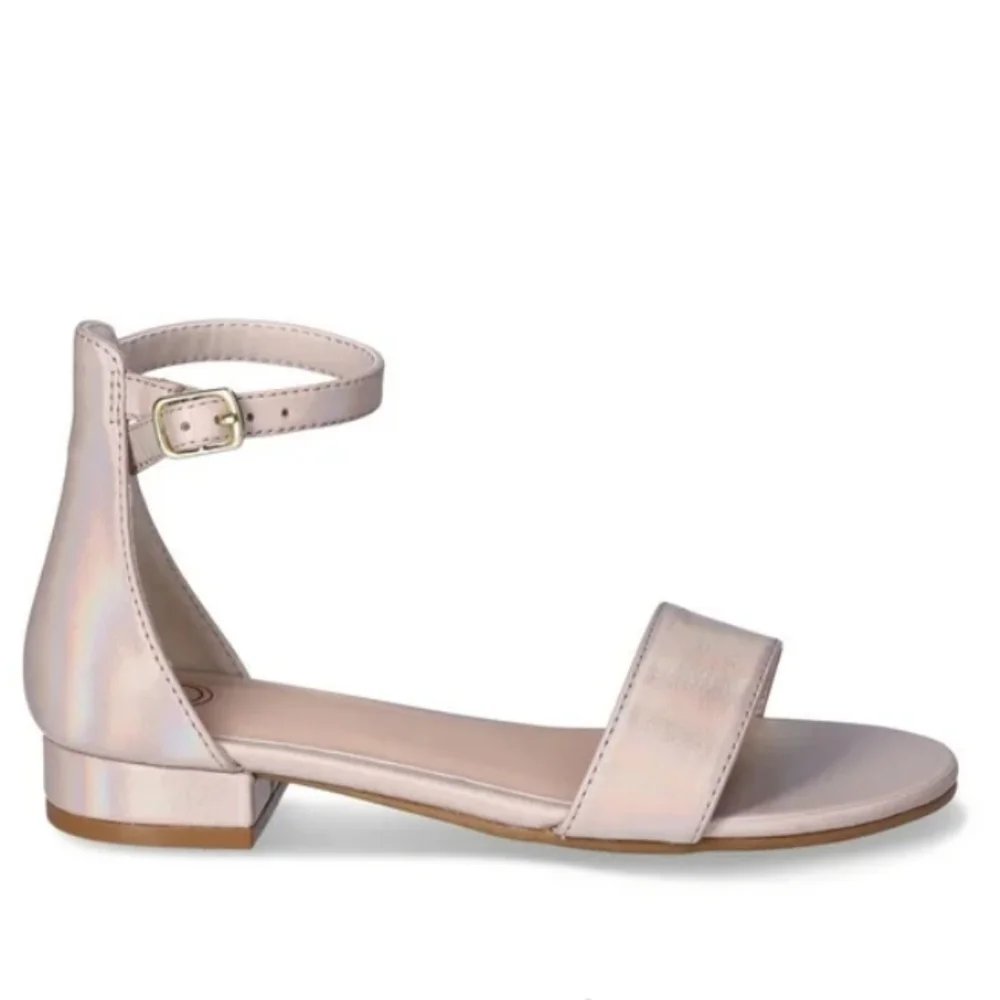Elegant Beige Champange Rainbow Iridescent Ankle Strap Sandals Girls 5